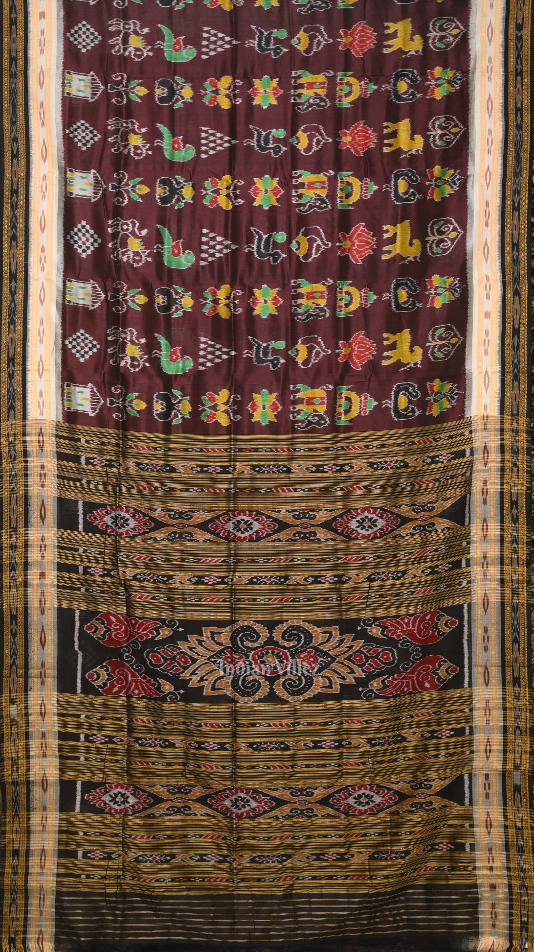 Chocolate Brown Nabakothi Odisha Ikat Khandua Silk Saree
