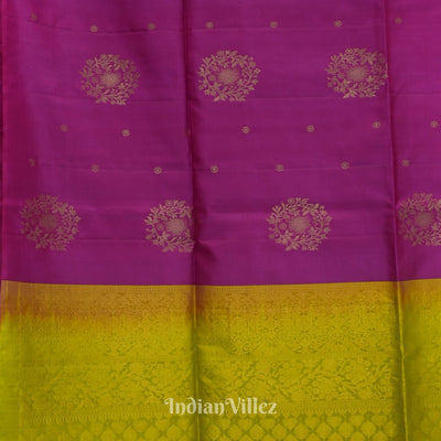 Purple With Parrot Green Pure Kanjivaram Soft Silk Saree
