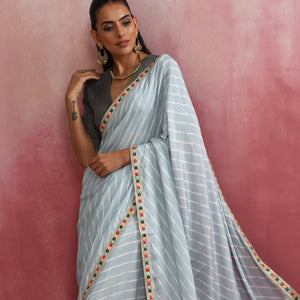 trueBrowns Grey Muslin Silk Ready To Wear Saree