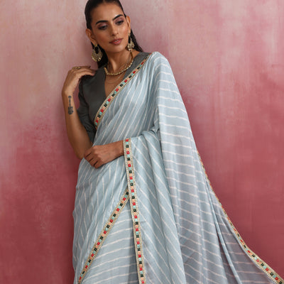 trueBrowns Grey Muslin Silk Ready To Wear Saree