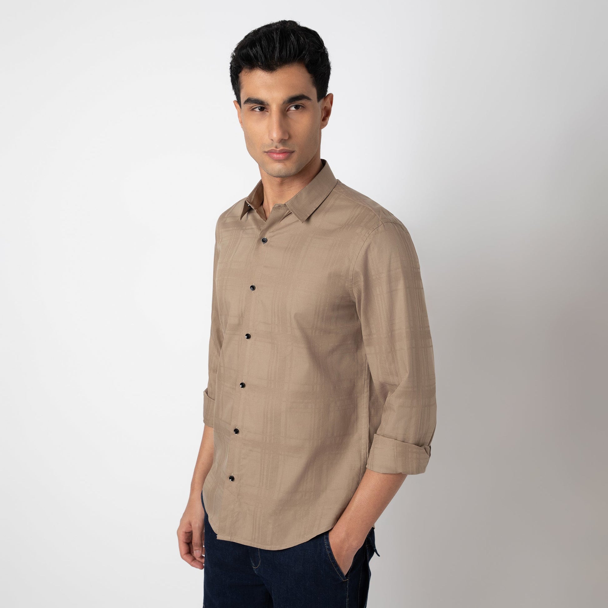 Self-Checkered Semi-Formal Shirt