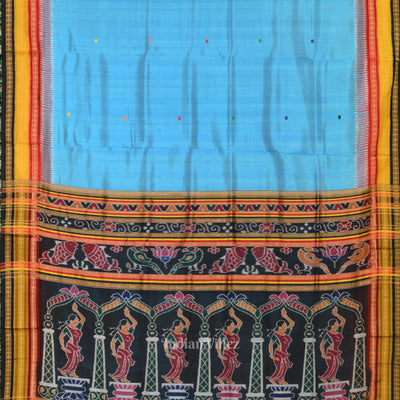 Surf Blue Kathiphera   Khandua Silk Saree with Odishi Dancer Pallu