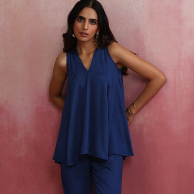 trueBrowns Blue Modal Flared Co-ord Set