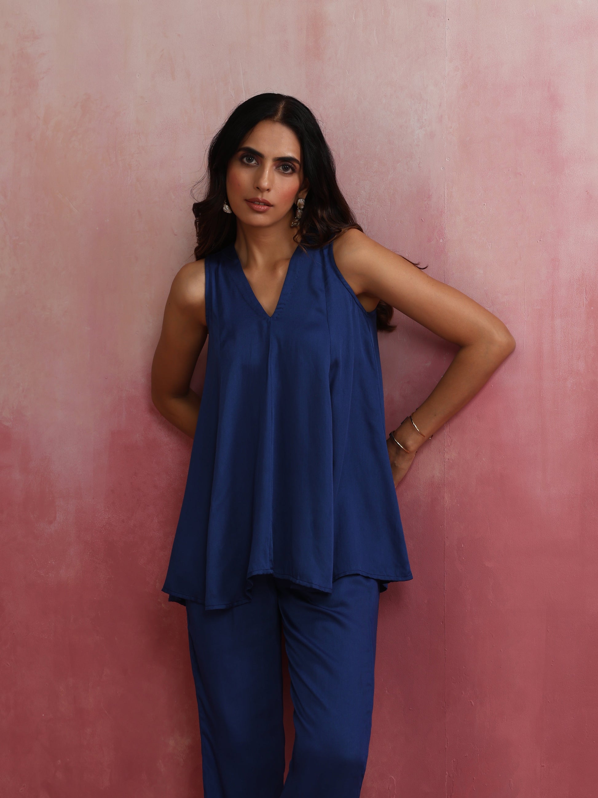trueBrowns Blue Modal Flared Co-ord Set