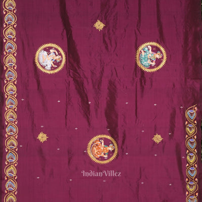 Magenta Pink Kandarpa Ashwa Hand-Painted Pattachitra Saree