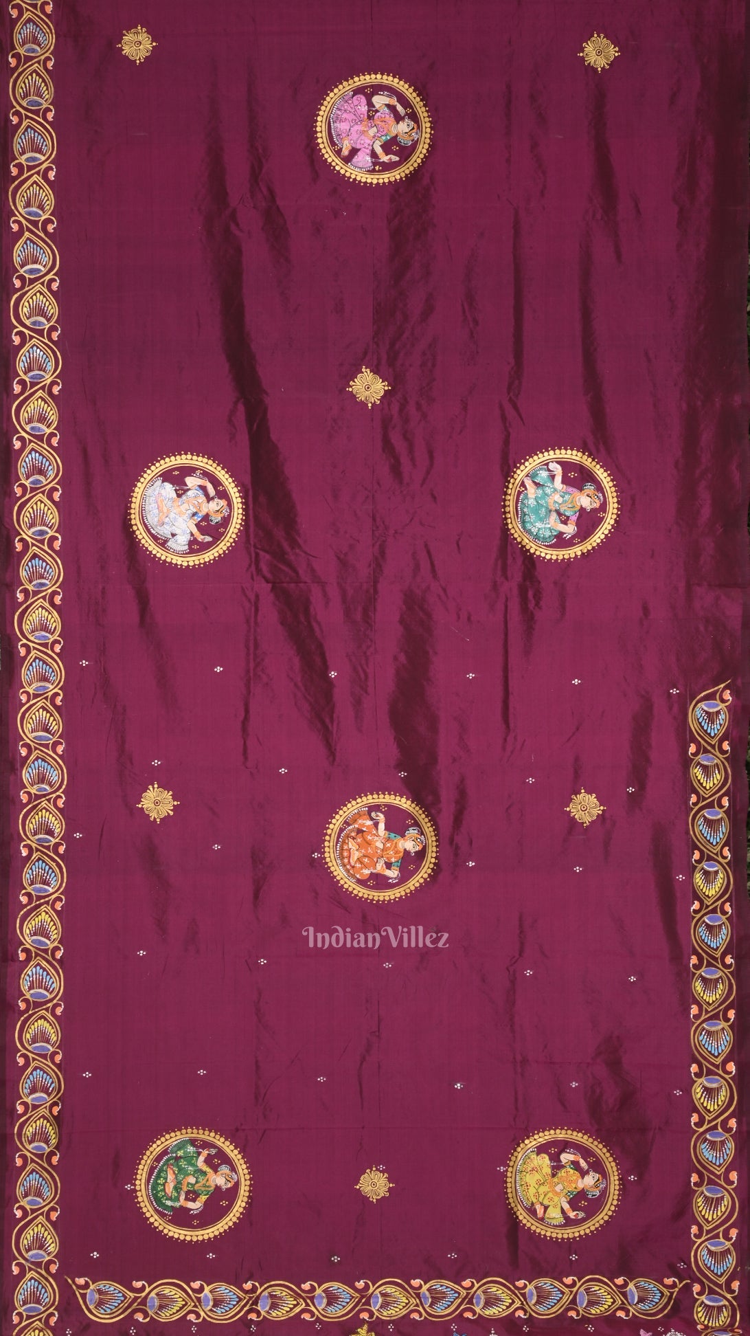 Magenta Pink Kandarpa Ashwa Hand-Painted Pattachitra Saree