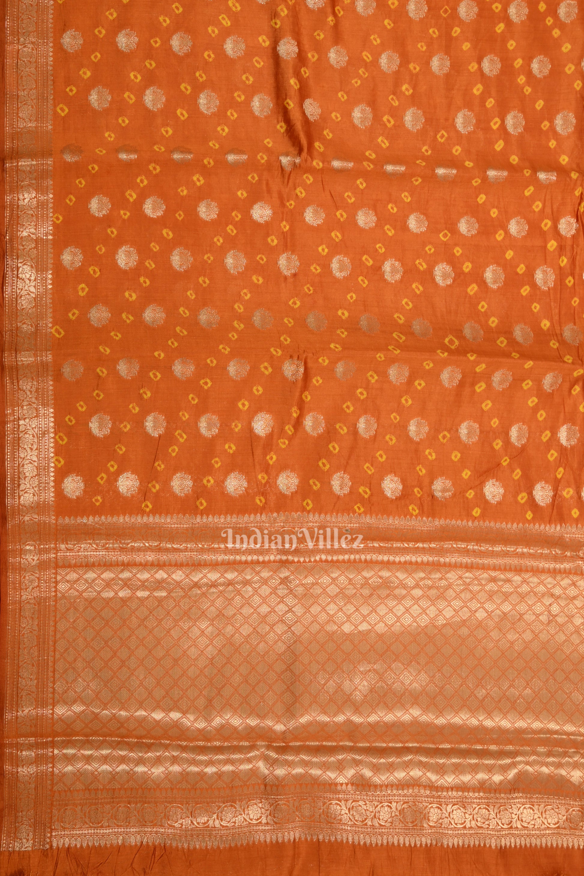 Orange Bandhini Work Pure Chiniya Silk Banarasi Saree