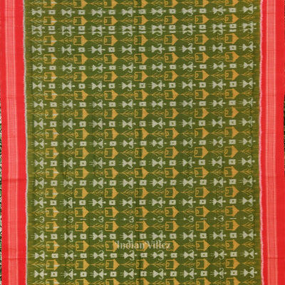 Mehendi Green Tribal Theme Odisha Ikat Sambalpuri Cotton Saree