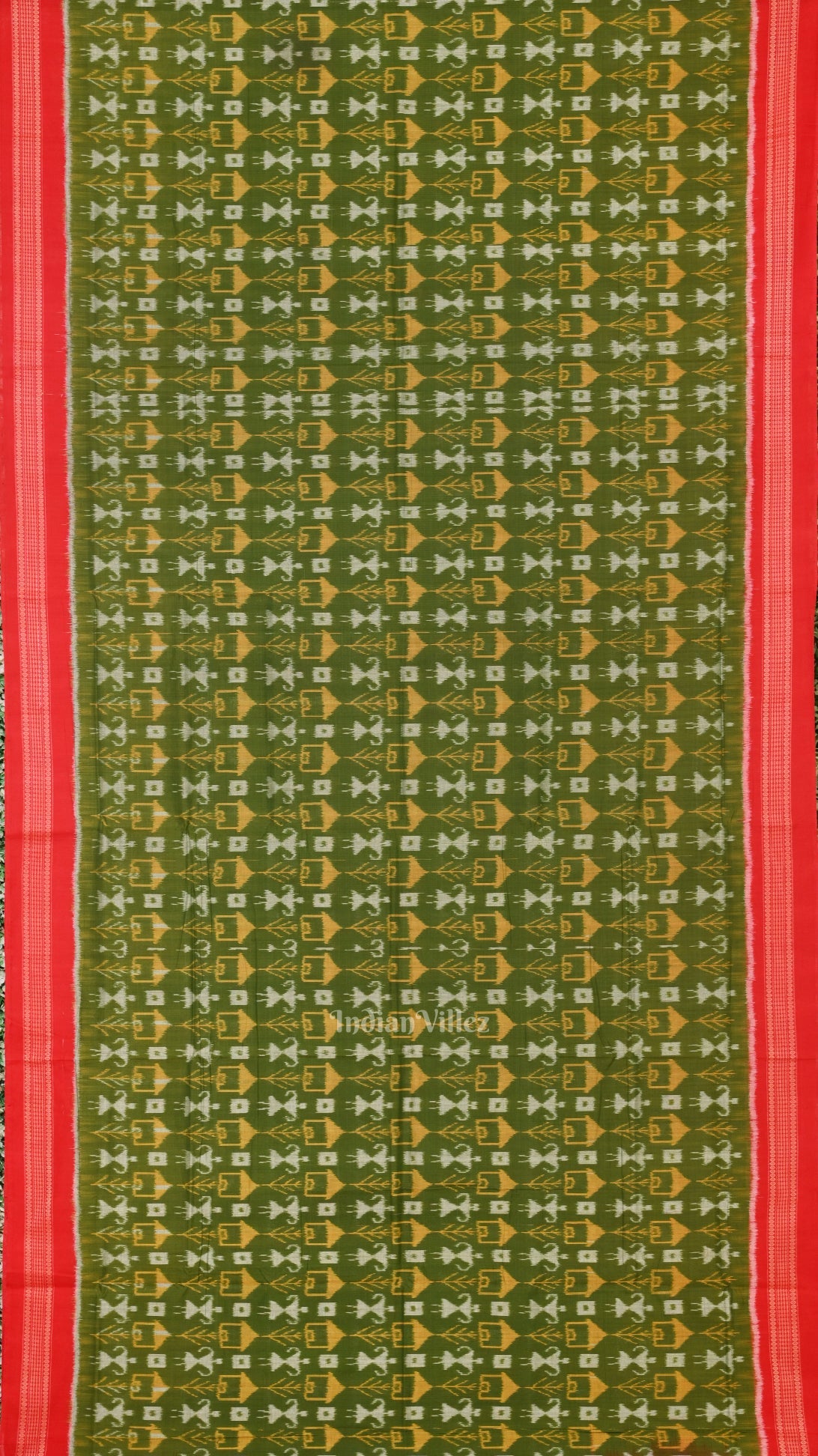 Mehendi Green Tribal Theme Odisha Ikat Sambalpuri Cotton Saree