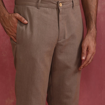 trueBrowns Men's Beige Cotton Twill Pant