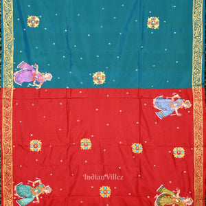 Red  Seeta Vivah  Hand-Painted Pattachitra Saree
