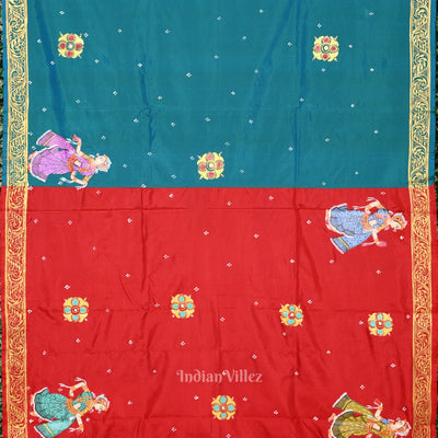 Red  Seeta Vivah  Hand-Painted Pattachitra Saree