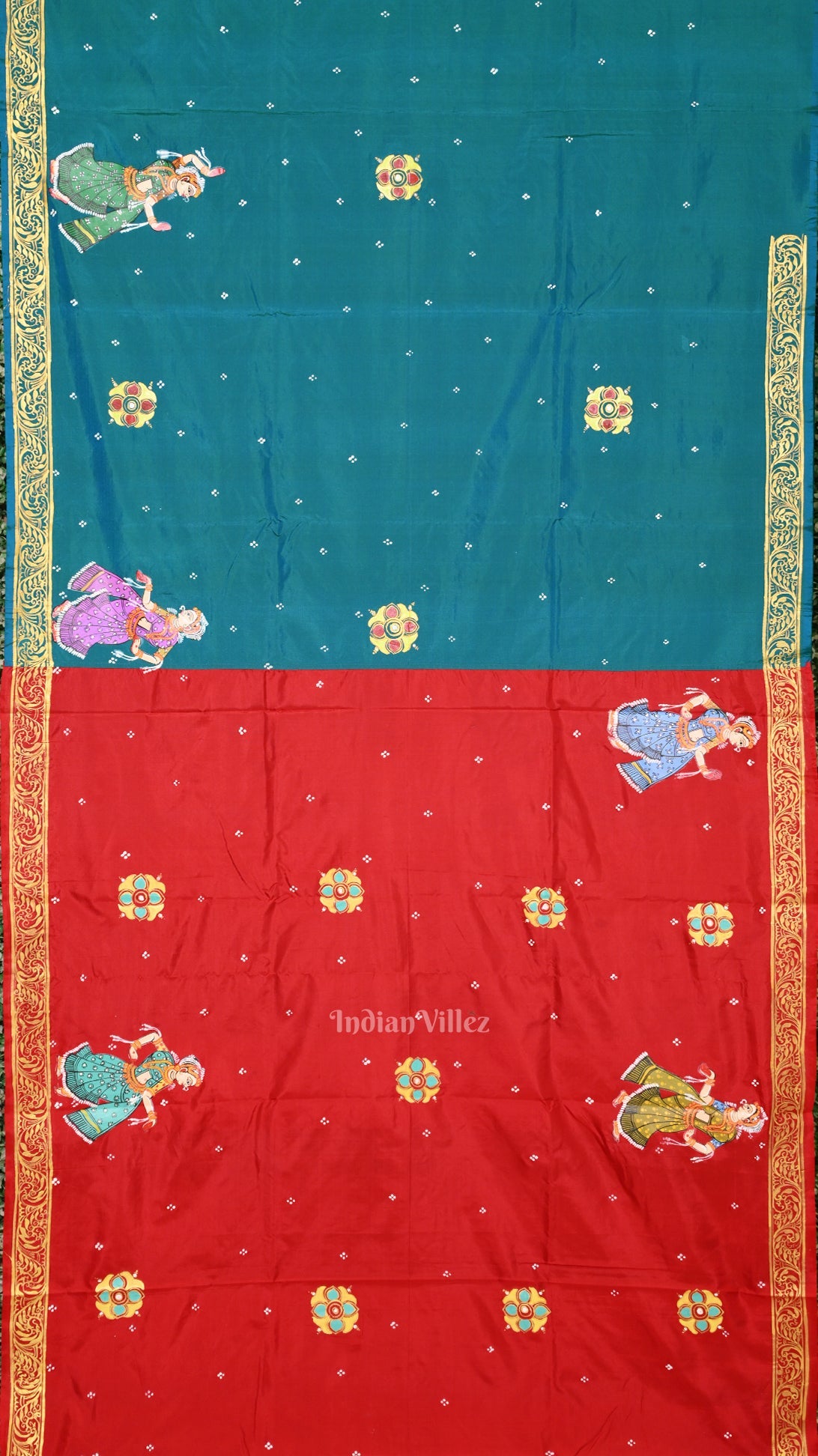 Red  Seeta Vivah  Hand-Painted Pattachitra Saree