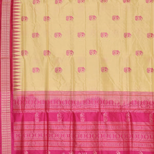 Cream Rani Pink Boita Design Bomkai  Sambalpuri Silk Saree