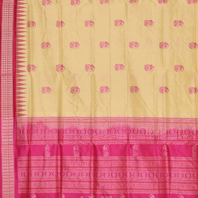 Cream Rani Pink Boita Design Bomkai  Sambalpuri Silk Saree
