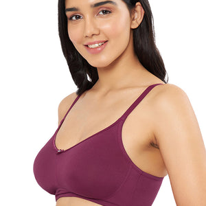 All-Day Elegance Solid Non Padded Non-Wired Super Support Bra - Red Plum