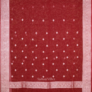 Maroon Red Pure Khaddi Chiffon Banarasi Saree