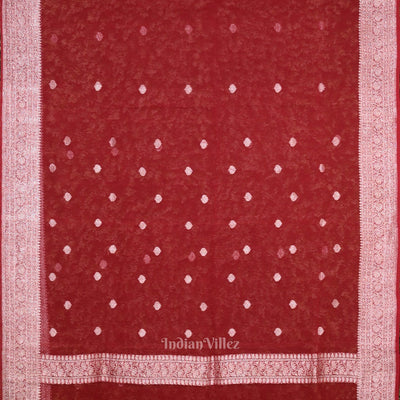Maroon Red Pure Khaddi Chiffon Banarasi Saree
