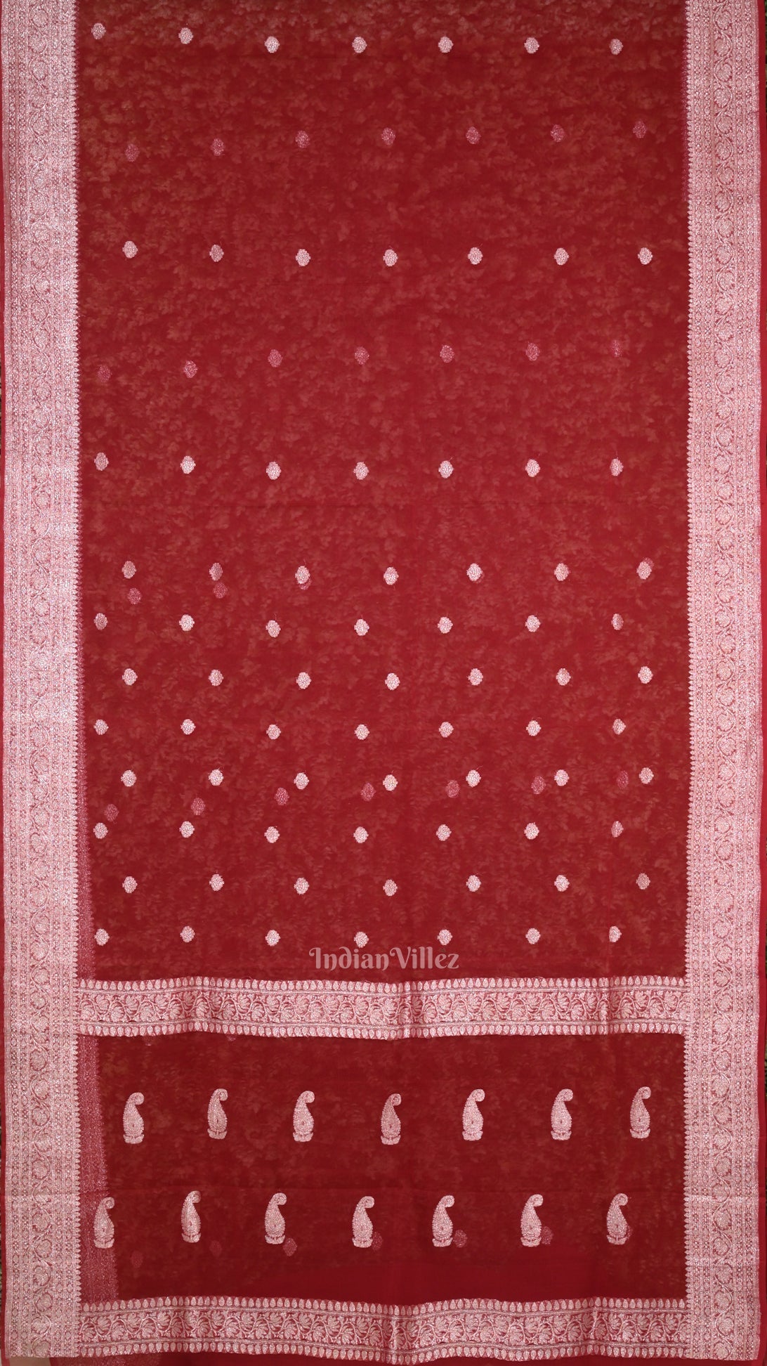 Maroon Red Pure Khaddi Chiffon Banarasi Saree