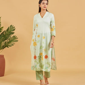 Pastel Green  Kurta Set With Printed Dupatta