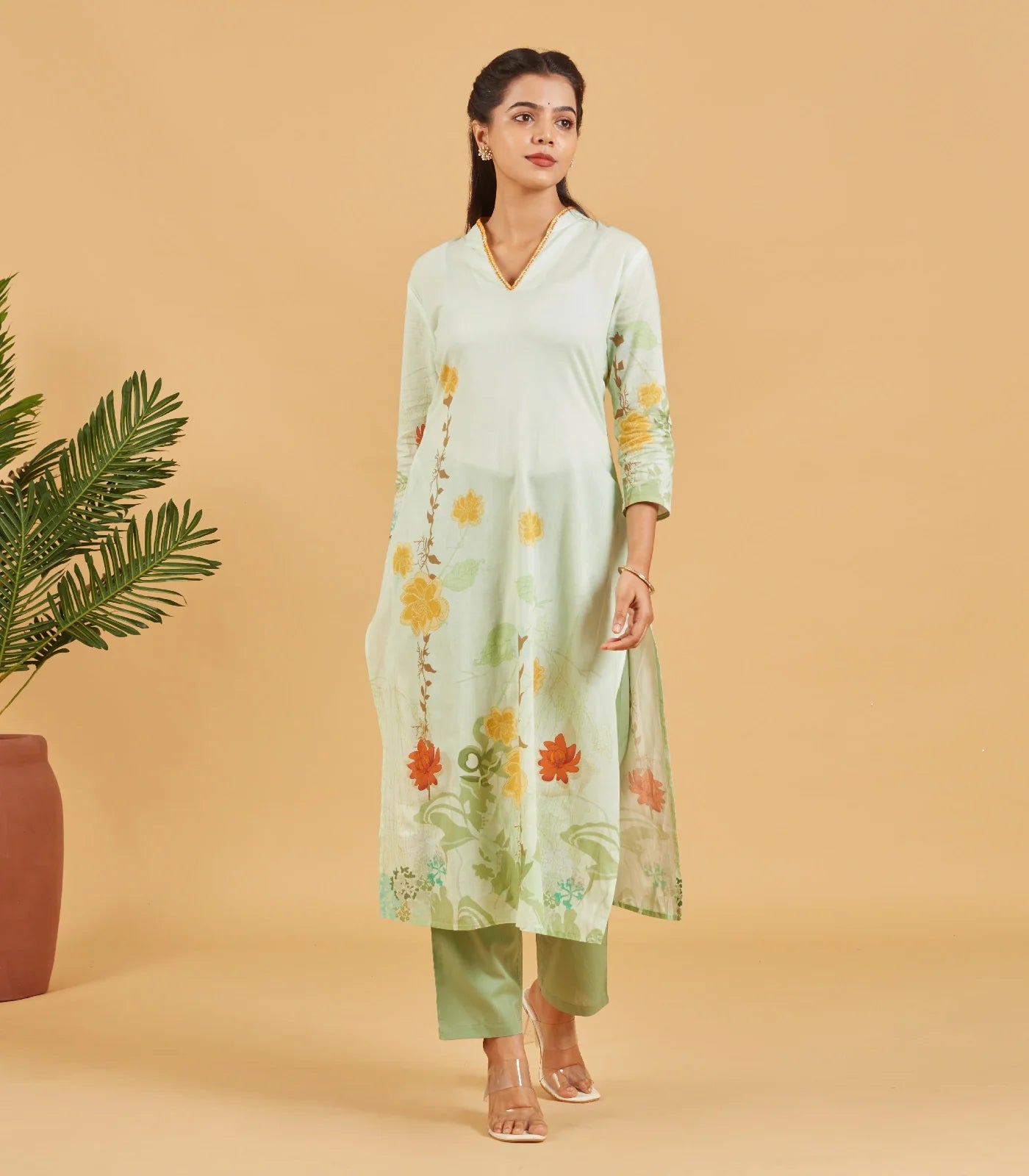 Pastel Green  Kurta Set With Printed Dupatta