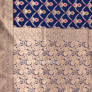 Deep Blue Meenakari Pure Mashru Satin Silk Banarasi Saree