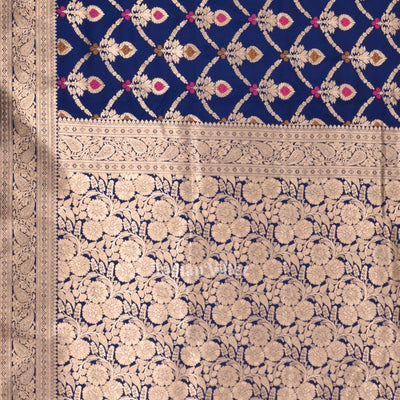 Deep Blue Meenakari Pure Mashru Satin Silk Banarasi Saree