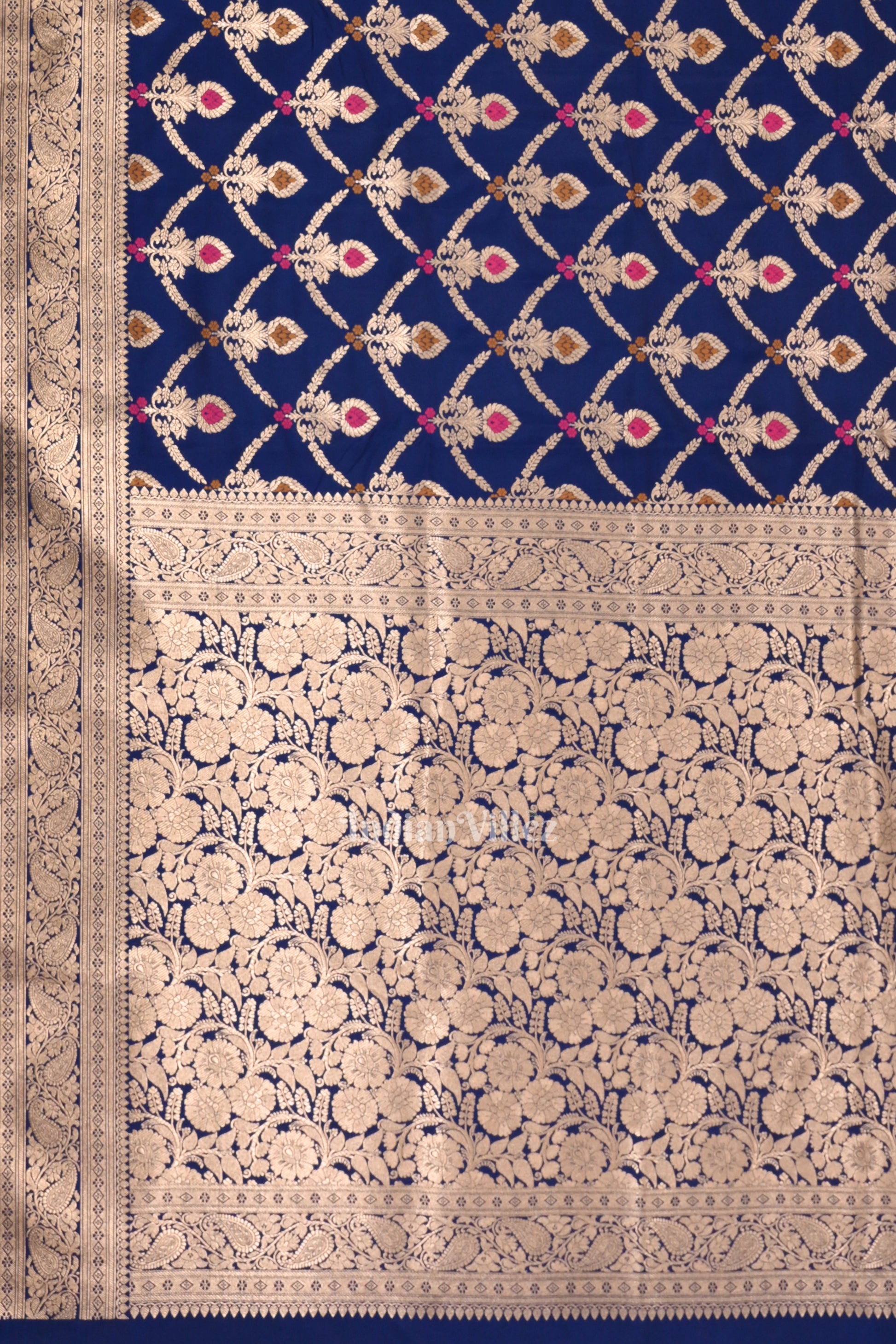 Deep Blue Meenakari Pure Mashru Satin Silk Banarasi Saree