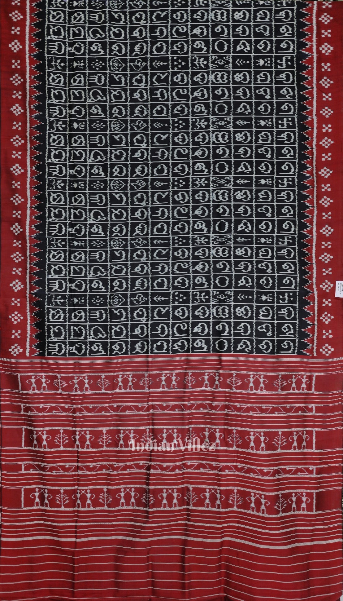 Black Maroon Odia Barnamala Contemporary Silk Saree