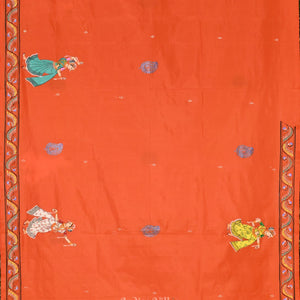 Deep Orange Radha Krishna Boita Hand-Painted Pattachitra Saree