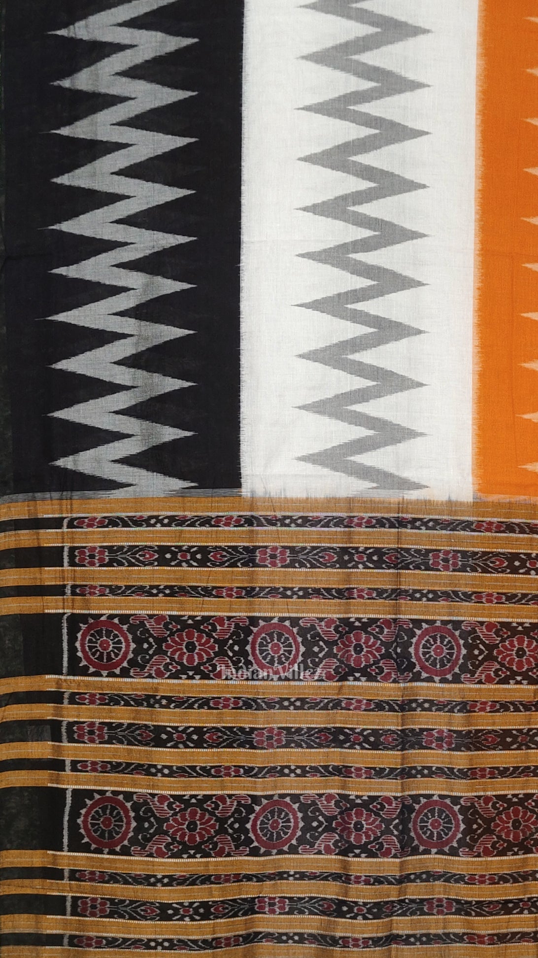 Black White Orange Yellow Maniabandha Cotton Saree