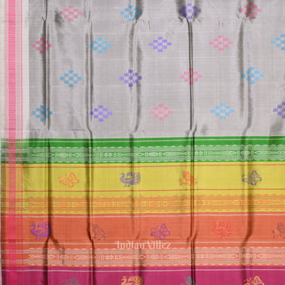 Gray Body Pasapali Double Pallu Berhampuri Silk Saree