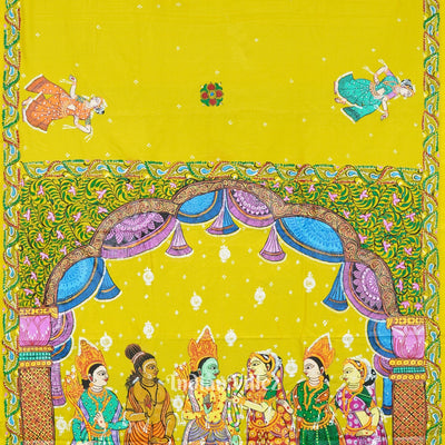 Yellow Ram Sita Vivah Theme Pattachitra Saree