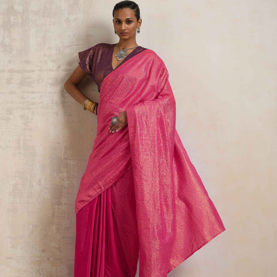 trueBrowns Pink Gold Metallic Ready To Wear Saree