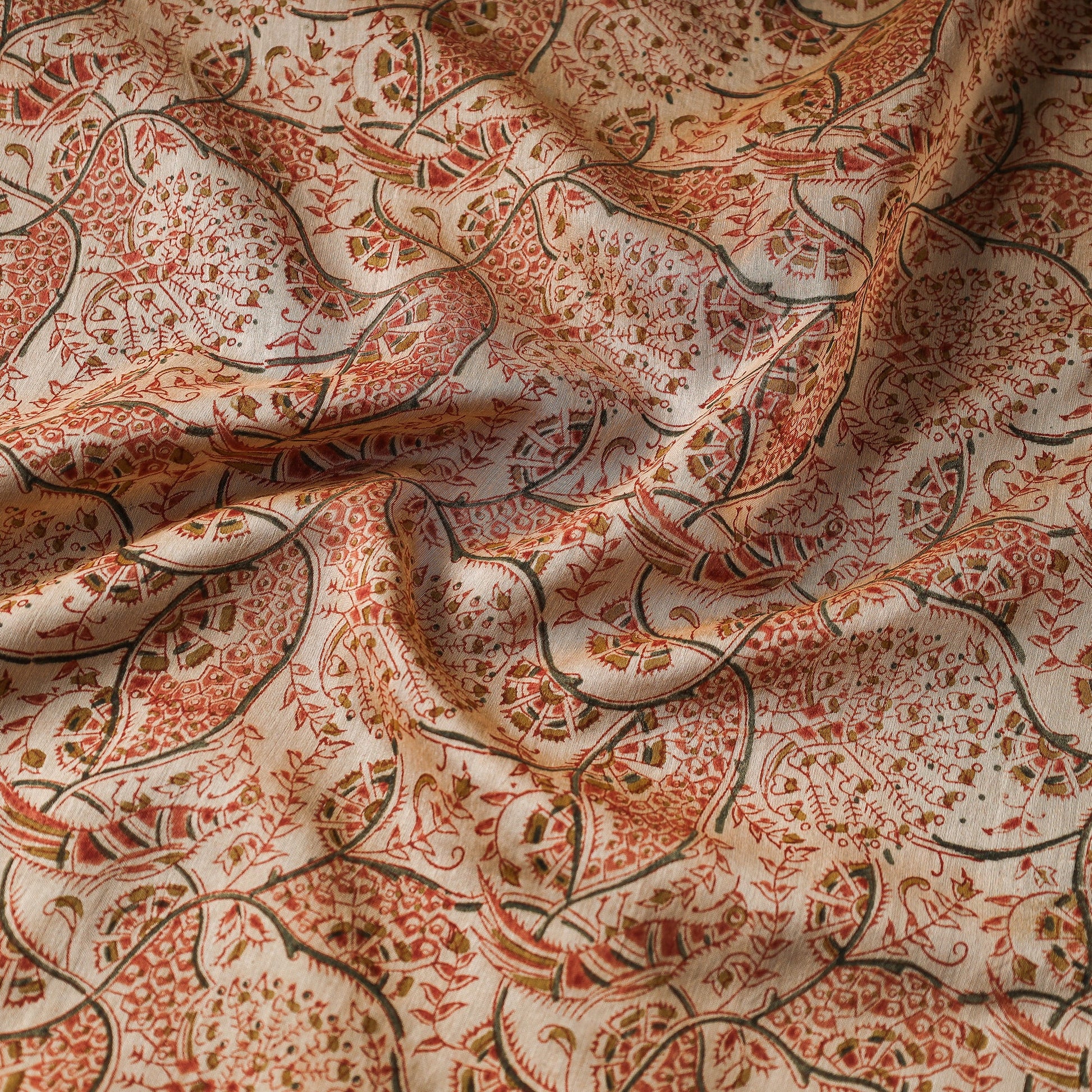 Beige - Pedana Kalamkari Block Printed Chanderi Silk Fabric