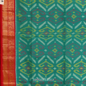 Aqua Blue with Red Pochampally Ikat Silk Saree