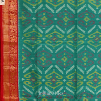 Aqua Blue with Red Pochampally Ikat Silk Saree
