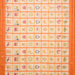 White Nabakothi Jagannath Theme Odisha Ikat Khandua Silk Saree