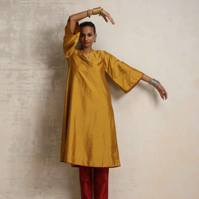 trueBrowns Gold Silk Kurta Set