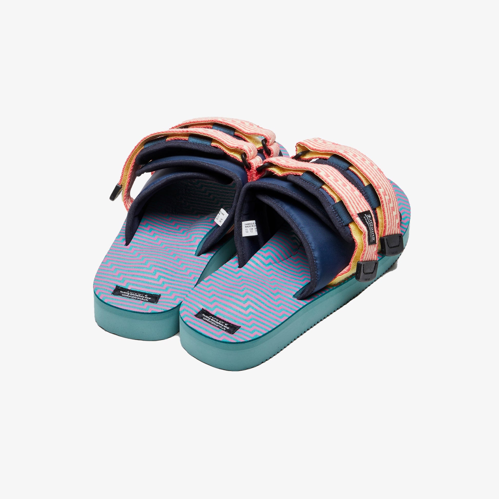 Suicoke | MOTO JACQUARD TOUCH-STRAP  { NAVY BLUE/CORAL PINK/SEA GREEN