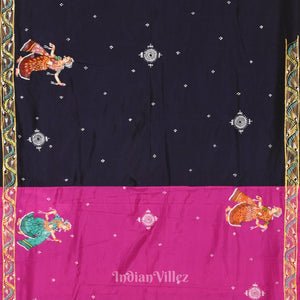 Rani Pink Boita Bandana Theme Hand-Painted Pattachitra Saree
