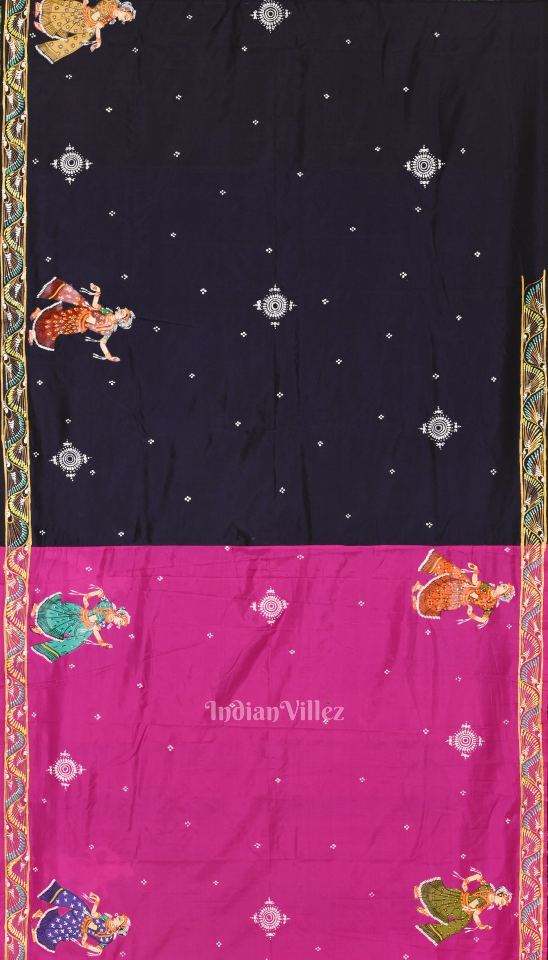 Rani Pink Boita Bandana Theme Hand-Painted Pattachitra Saree