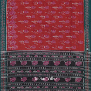 Red Maniabandha Rose Flower Motif Cotton Saree