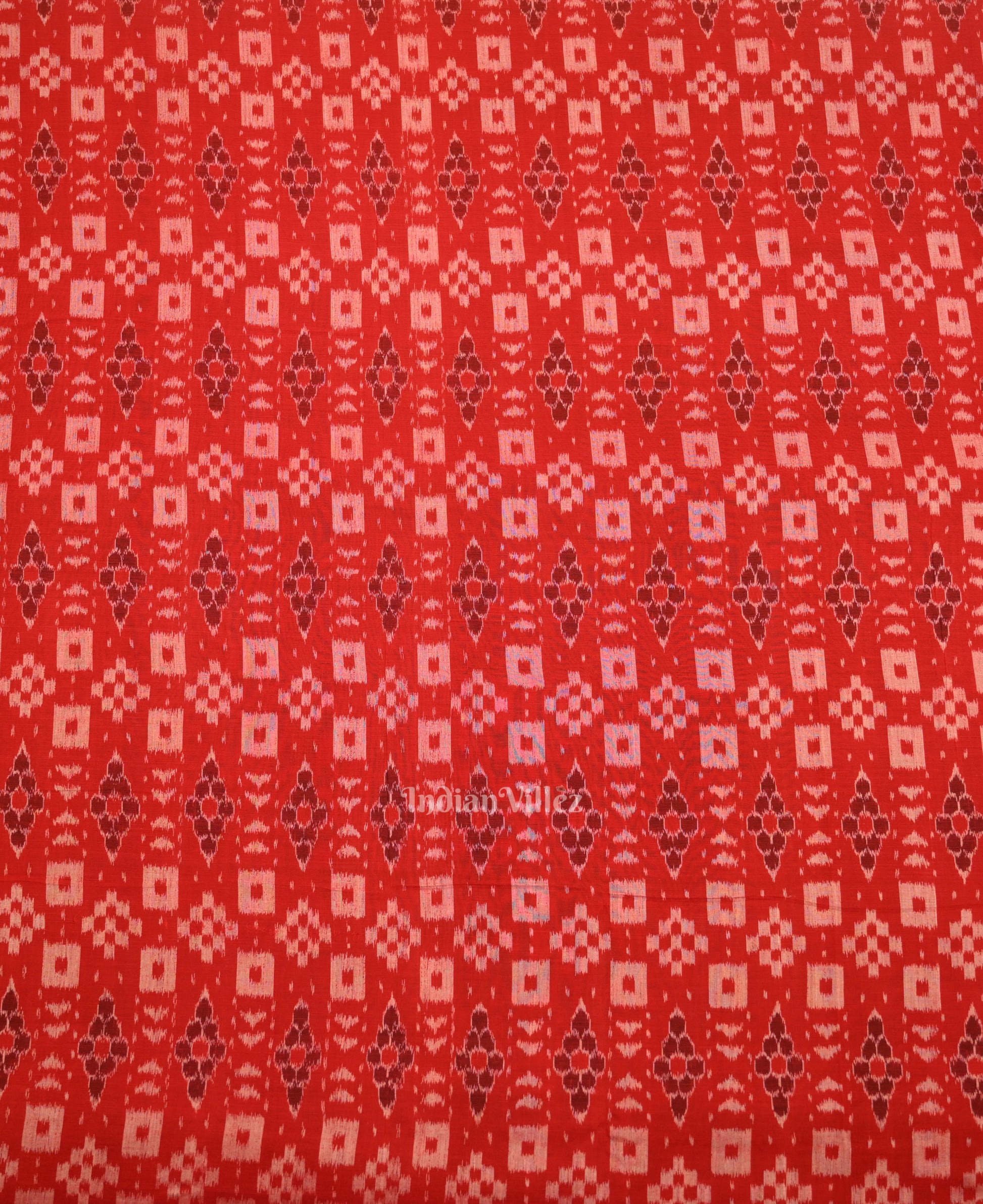 Red Black Odisha Ikat Sambalpuri Dress Set & Dupatta