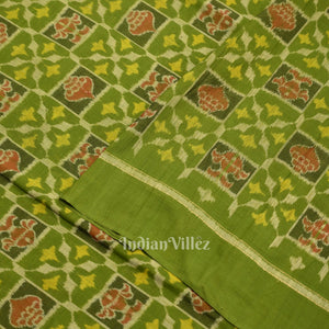 Mehendi Green Sankha Flowers Motif Sambalpuri Ikat Cotton Fabric