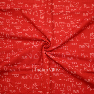 Red Geometry Motif Odisha Ikat Sambalpuri Cotton Fabric