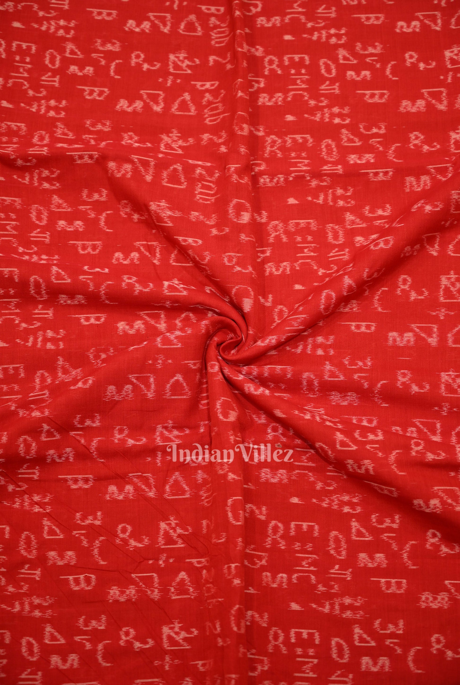 Red Geometry Motif Odisha Ikat Sambalpuri Cotton Fabric