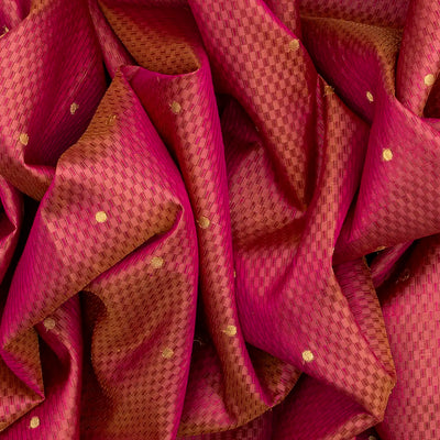 Crimson Handloom Lino Checks Silk Saree Coin Buttas