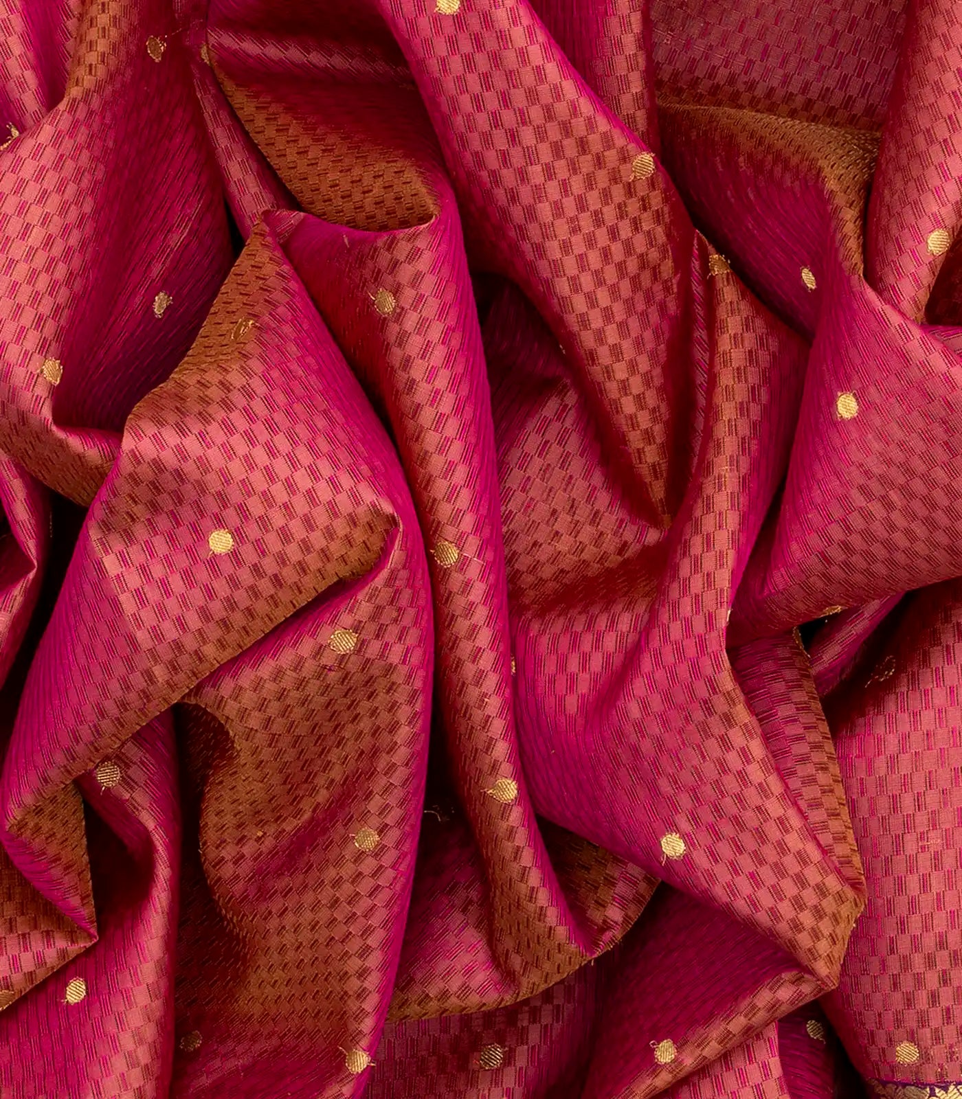 Crimson Handloom Lino Checks Silk Saree Coin Buttas