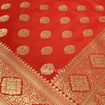 Candy Apple Red Soft Pure Mashru Satin Silk Banarasi Saree